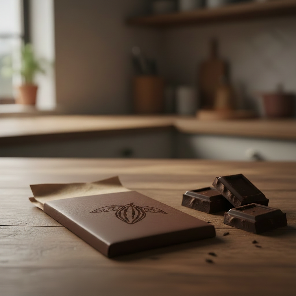 Dark chocolate with cocoa silhouette