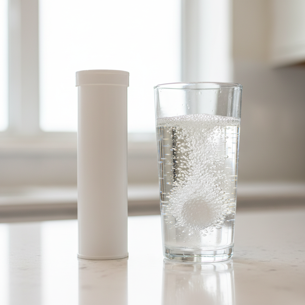 Electrolyte tablets with fizzing water